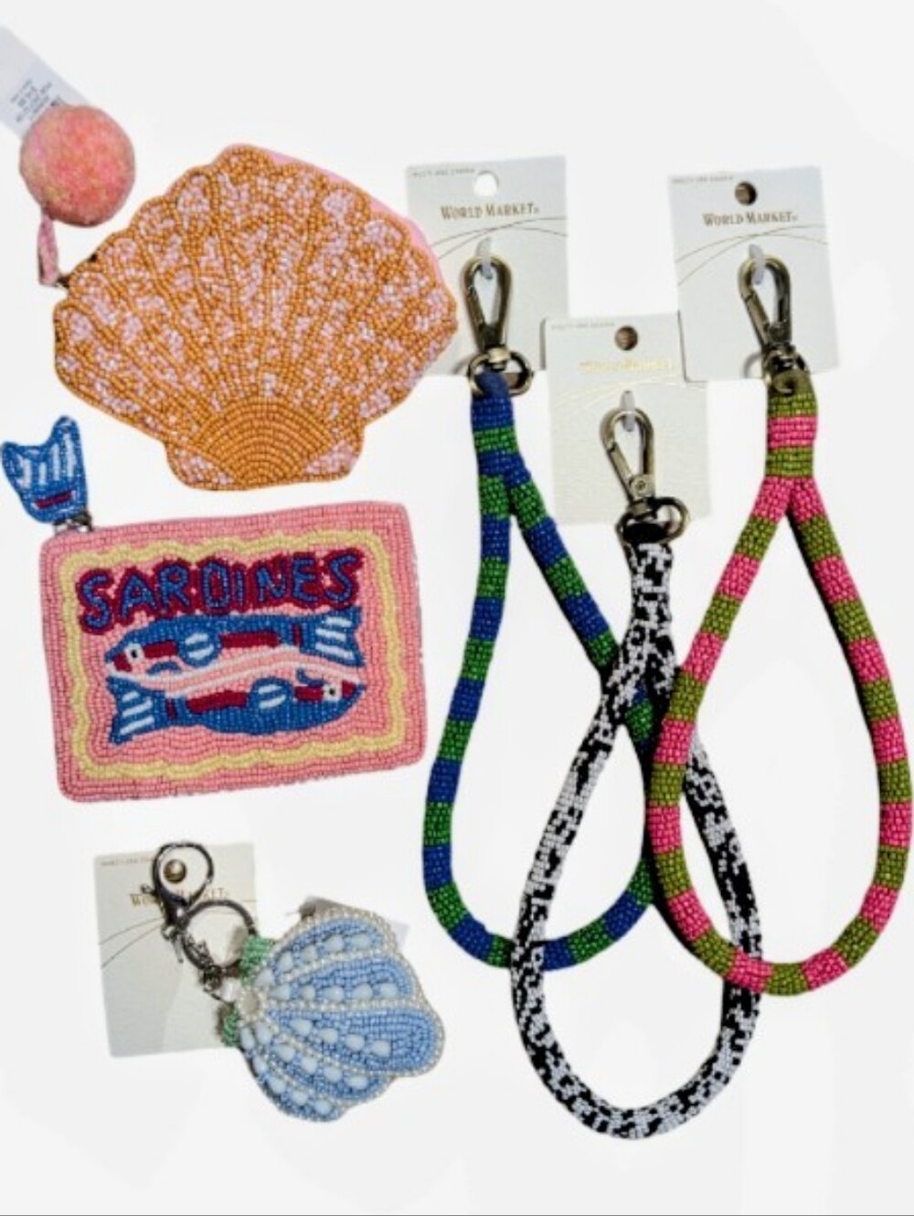 World Market Hand Beaded Bags & Charms 6pc Lot